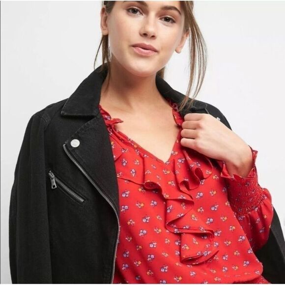 GAP Red Floral Print Long Sleeve Ruffle Dress Medium - Picture 3 of 9